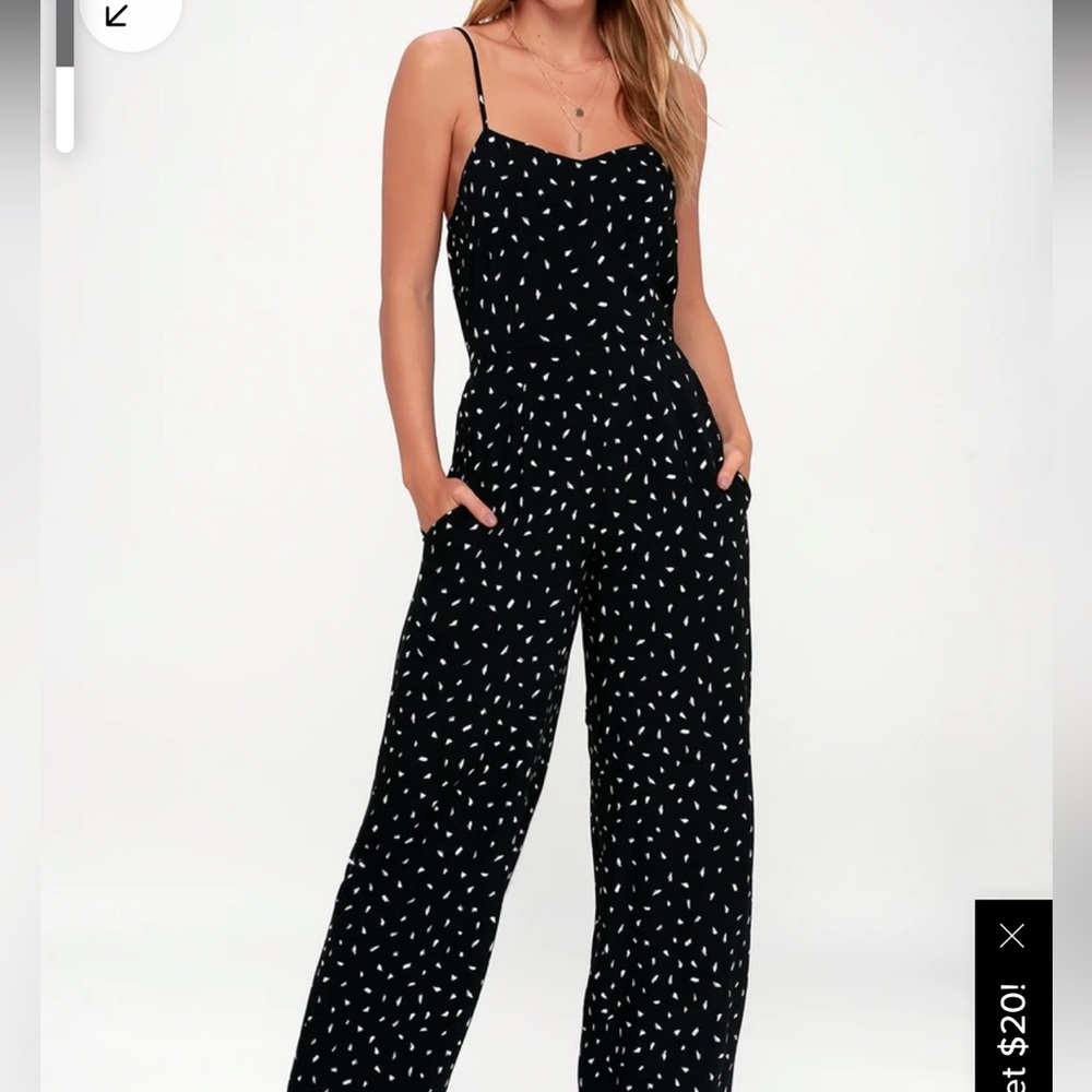 Lulus women’s black and white sleeveless wide leg jumpsuit size Large
